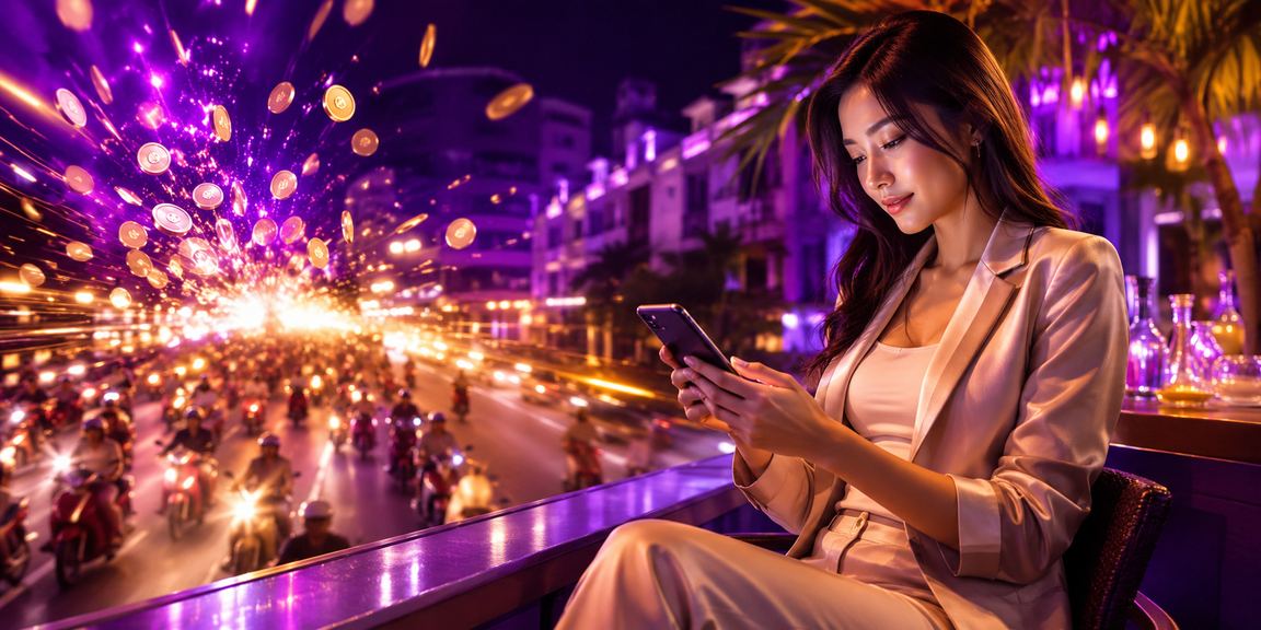 Người dùng tại Hà Nội theo dõi kèo thể thao trên điện thoại trong ánh đèn neon